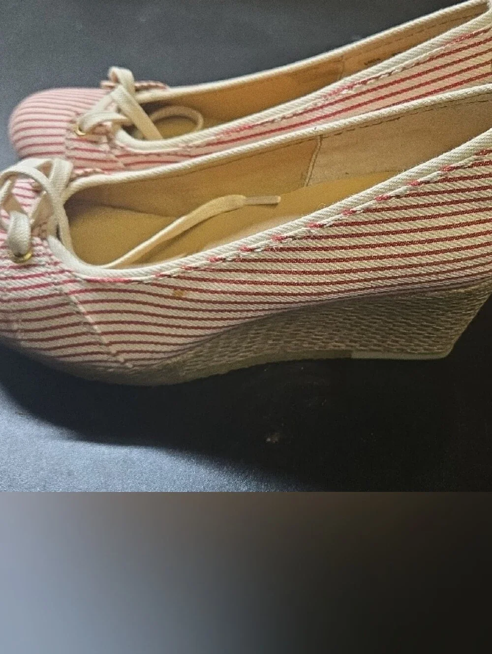 Clarks Women's Red and Cream Striped Wedge Flats
